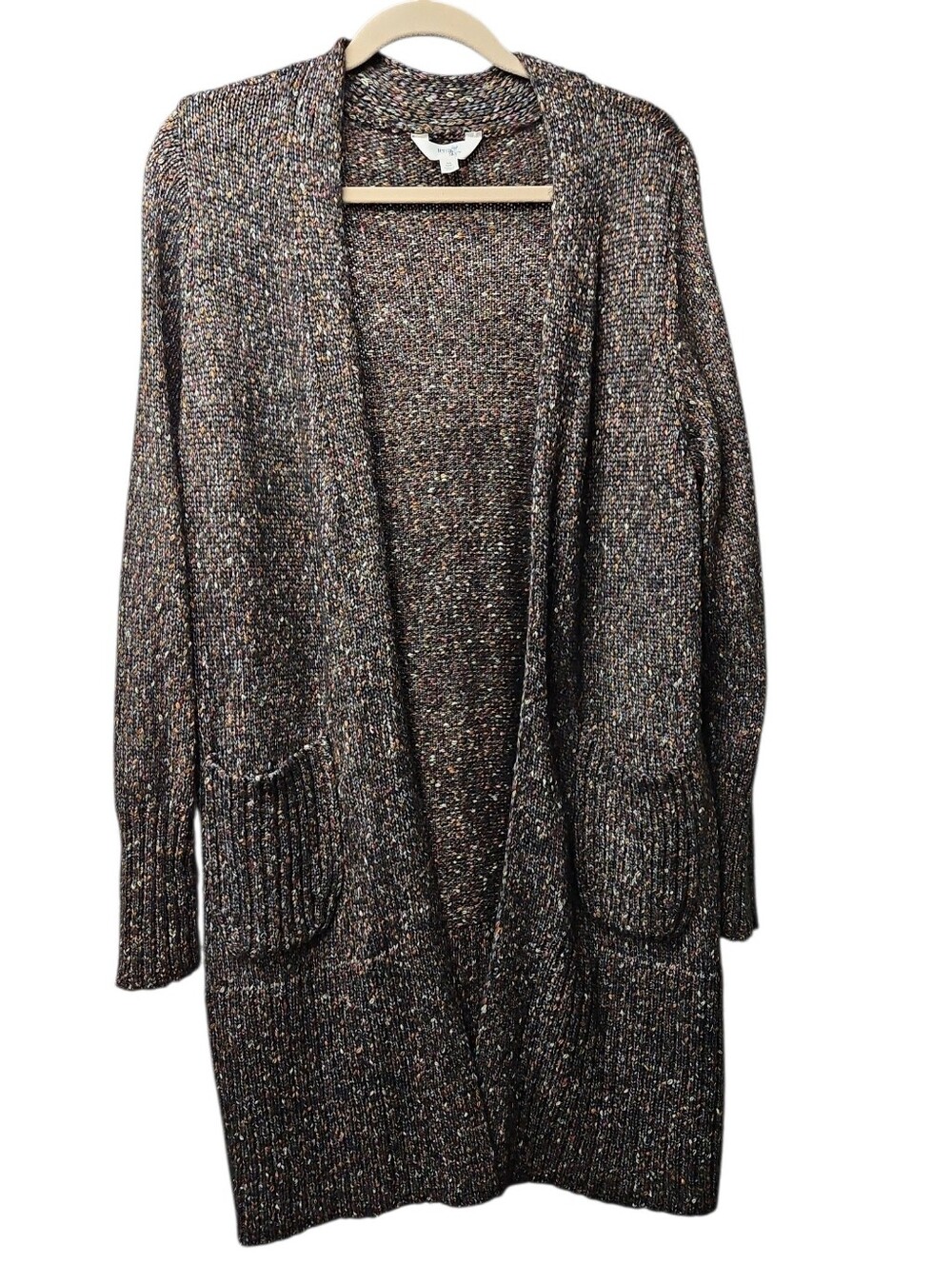 Terra & Sky Long Open Front Knit Sweater Cardigan Black Marbled Sz 14 Womens NWT